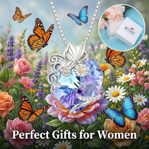 Dove/Hummingbird/Red Cardinal/Dragonfly/Butterfly Necklace 925 Sterling Silver Turquoise/Opal/MoonStone/Crystal/Malachite Bird Necklace Dove Pendant Jewelry for Women Men - color: Butterfly Crystal