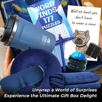 Get Well Gifts for Men After Surgery, Care Package Thinking of You Gifts | 9 PCS Cancer Support Gifts for Men, Feel Better Gift Basket with Flannel Blanket, Word Search Book, Comfort Gifts for Dad