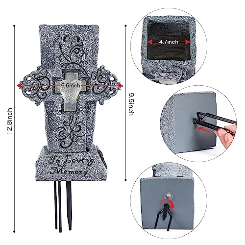 HUYIENO Solar Cemetery Vase with LED for Fresh/Artificial Flowers Grave Flower Cross Vase Headstones Vases with Spikes Gravestone Decor Memorial Gifts for Loss of Loved One - style: Large Cross