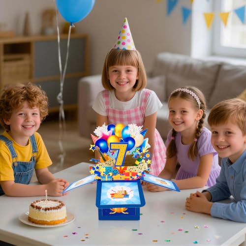 GREETING ART 7th Birthday Pop Up Card,Happy 7 Years Old Birthday Card - color: 7th