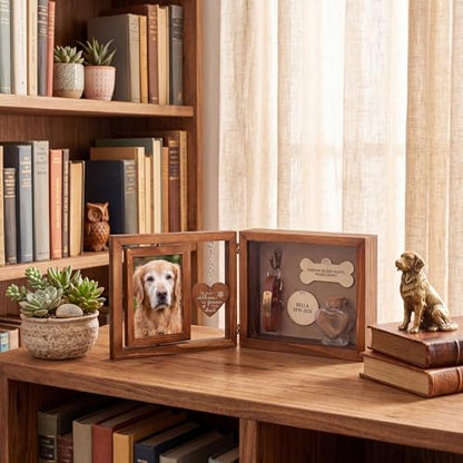 Threehoney Pet Memorial Shadow Box Dog Memorial Gift for Loss of Pet Rotating Wooden Frame for 4x6 Photo Fur Hair Jar Wooden Plaques Sympathy Gift for Dog Cat Bereavement Passed Away Remembrance