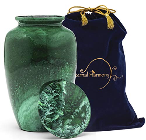 Eternal Harmony Large Urn for Ashes, Adult Male & Female Cremation Urn for Human Ashes with Elegant Finishes, Secure Seal & Velvet Bag, Funeral Urn for Men & Women Up to 200 lbs, 7”x11” (Green Milo) - color: Green Milo, size: Large