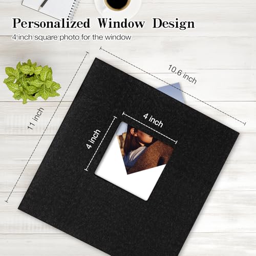 potricher Self Adhesive Photo Album 80 Pages, Linen cover, Black | Photo Album Self Adhesive 4x6 5x7 8x10 Pictures, Linen Cover DIY Scrapbook Albums for Family, Wedding, Baby, Anniversary - color: Black, size: 11x10.6 Inches 80 Pages