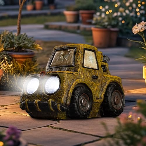 Etlemonde Solar Car Statue Outdoor Garden Decor | LED light. Perfect for garden, courtyard, patio, or lawn. Great housewarming or birthday gift for men. - style: Truck
