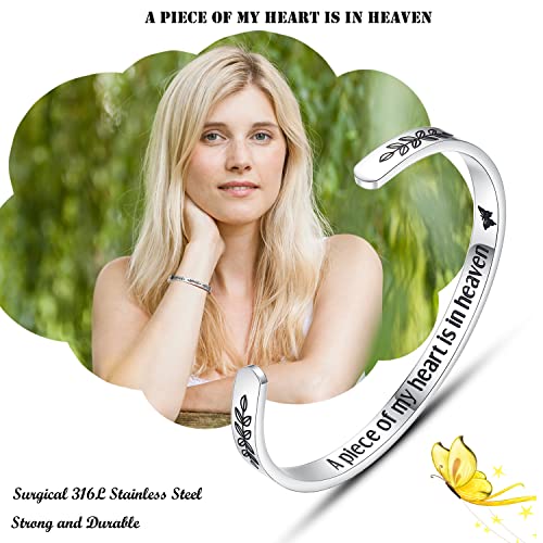 TONY & SANDY Inspirational Bracelets for Women Teen Girls Personalized Gifts for Daughter Granddaughter Mom Sister Friends Stainless Steel Engraved Cuff Birthday Easter Christmas - style: A - Memorial gifts - A piece of my heart is in heaven