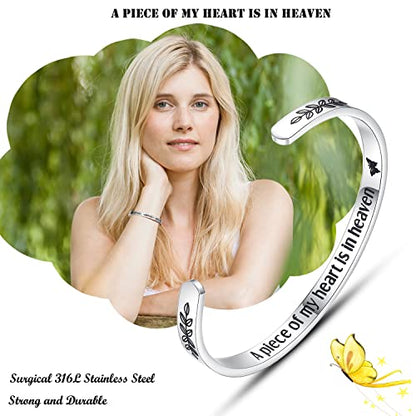 TONY & SANDY Inspirational Bracelets for Women Teen Girls Personalized Gifts for Daughter Granddaughter Mom Sister Friends Stainless Steel Engraved Cuff Birthday Easter Christmas - style: A - Memorial gifts - A piece of my heart is in heaven
