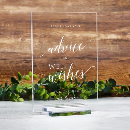 Advice and Well Wishes Sign with Stands, 5"x7" Clear Acrylic Wedding Sign and Stand, Acrylic Wedding TableTop Sign for Wedding Reception Event Party (Clear, 5" x 7" Advice and Well Wishes) - size: 5" x 7" Advice and Well Wishes