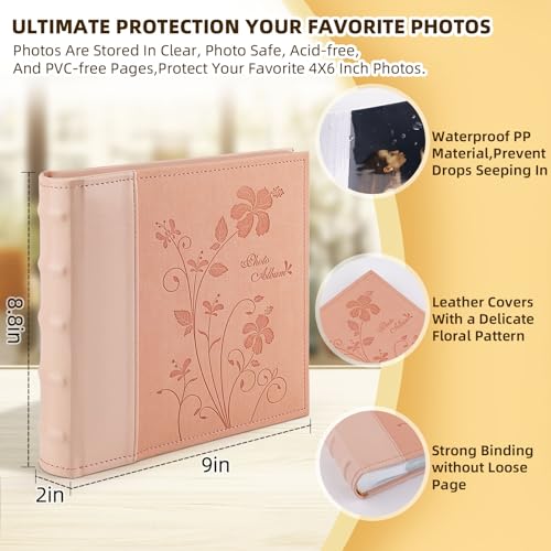 Photo Album Hold 200 4x6 Photos with Memo Writing Space (Pink) - color: Pink