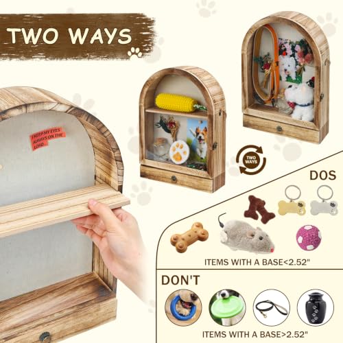 Pet Memorial Shadow Box, Arch Wooden Keepsake Display | 3 Layer Storage | Photo, Collar & Ashes Display | Wall Mounted or Tabletop | Sympathy Gift | Timeless Tribute