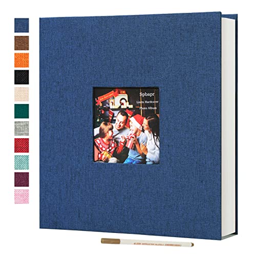 Spbapr Large Photo Album Self Adhesive Linen cover DIY Magnetic Scrapbook album with A Metal Pen Hold 3x5 4x6 5x7 6x8 8x10 Pictures 11"x10.6"60pages - color: Blue, size: 11''x10.6''60pages