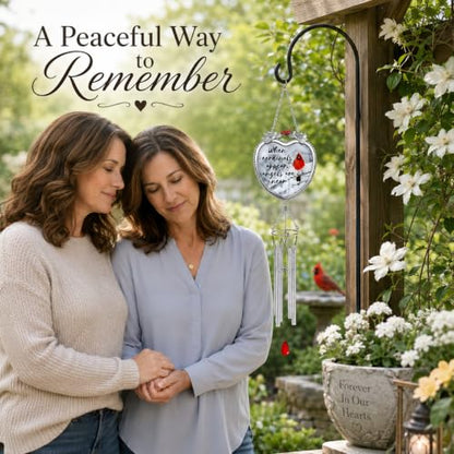 Cardinal Memorial Wind Chimes, 18 Inch Bereavement Sympathy Gift, When Cardinals Appear Angels are Near Remembrance Message, Red Cardinal Hanging Chime for Loss of Loved One, Memorial Garden Decor