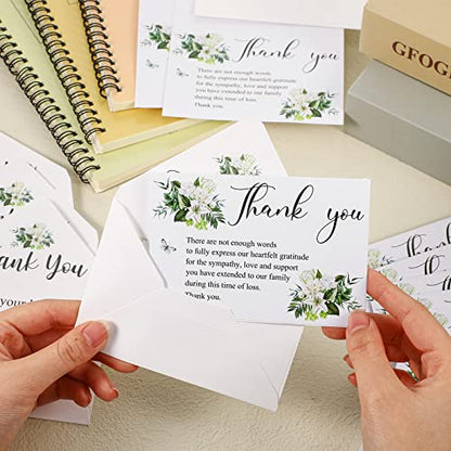 Marspark 50 Pack Thank You Sympathy Cards Funeral Thank You Cards with Envelopes and Message Memorial Sympathy Greenery Bereavement Notes for Funeral Family Friends Loved Ones(Lily)