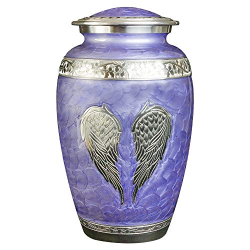 Custom Engraved Angel Wings Funeral Cremation Urn with Velvet Bag (Lilac, Extra Large) - color: Lilac, size: Extra Large