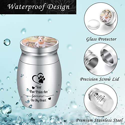 Small Dog Urn 1.57 Inches Mini Cremation Keepsake for Pet Ashes - Tiny Paw Holder for Cat - Your Paw Prints are Forever On My Heart - color: Silver-photo&text-engraving