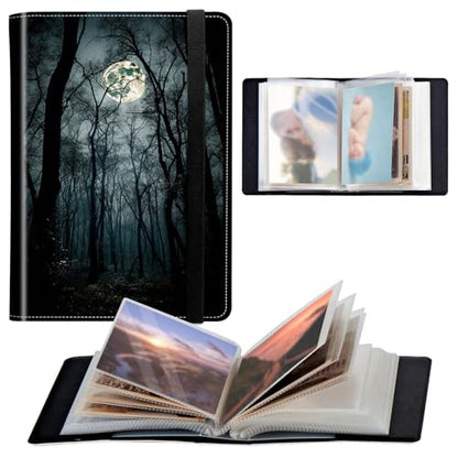 Photo Album 4x6 120 Pockets Photos with Elastic Band, PU Leather Photo Books Small Mini Capacity Picture Album for Family Wedding Travel Anniversary Baby Vacation Pictures, Moonlight Forest - color: Moonlight Forest