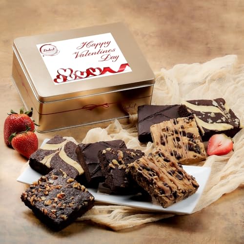 Dulcet Gift Baskets Valentines Day Chocolate Fudge Brownie Assortment Gift Tin Delicious, Baked Snacks Chocolate Cheese Walnut Fudge Chocolate Chip Blondie Great Valentines Gift for Women Wife Girlfriend Boyfriend Mom Friend - style: Valentine's Day
