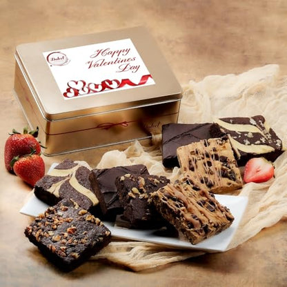 Dulcet Gift Baskets Valentines Day Chocolate Fudge Brownie Assortment Gift Tin Delicious, Baked Snacks Chocolate Cheese Walnut Fudge Chocolate Chip Blondie Great Valentines Gift for Women Wife Girlfriend Boyfriend Mom Friend - style: Valentine's Day
