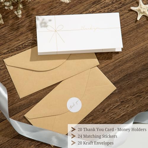 Ribbon-Style Money Cards with Envelopes Set, 20 Cards with Gold Foil Design