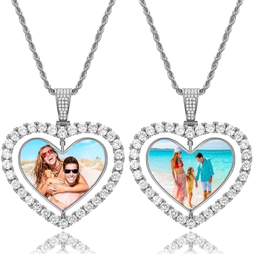 Custom Circle Chain with Picture Custom Circle Pendant Necklace - color: Heart-Silver-005