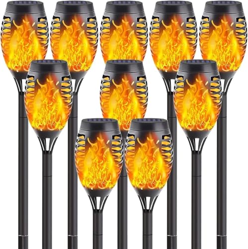 10Pack Solar Torch Lights with Flickering Flame Mini Solar Flame Lights | Solar Lights Outdoor for Halloween Decorations, Waterproof Solar Tiki Torches Outdoor for Garden Yard Pathway Patio - size: 10 PACK