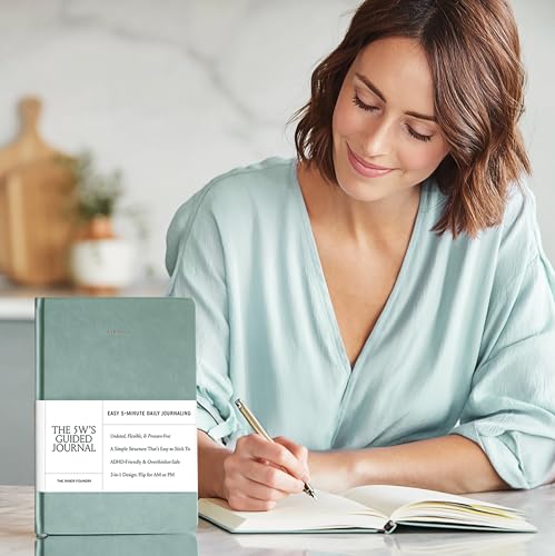 Quick & Easy Daily Guided Journal for Women | Low Pressure Self-Care and Wellness Journal with Prompts – 2 Sided AM & PM Entries and Brain Dump | Anxiety Relief Item & ADHD Friendly Gift - The 5W's Guided Journal - color: Duck Egg Blue