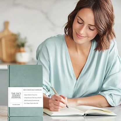 Quick & Easy Daily Guided Journal for Women | Low Pressure Self-Care and Wellness Journal with Prompts – 2 Sided AM & PM Entries and Brain Dump | Anxiety Relief Item & ADHD Friendly Gift - The 5W's Guided Journal - color: Duck Egg Blue
