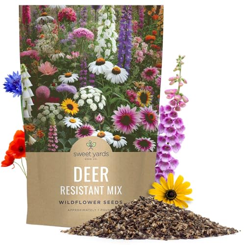 Deer Resistant Wildflower Seed Mixture - Bulk 1 Pound Bag - Over 240,000 Deer Tolerant Seeds - Open Pollinated and Non GMO - size: Bulk 1 Pound