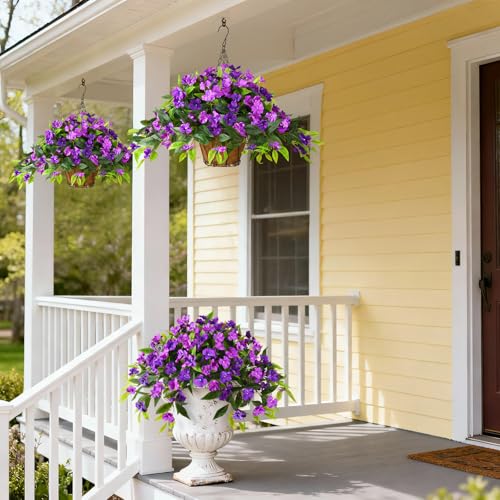 Hommyea Artificial Flowers for Outdoor, 2 PSC UV Resistant Fake Plants - color: Double Purple