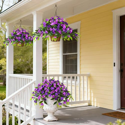 Hommyea Artificial Flowers for Outdoor, 2 PSC UV Resistant Fake Plants - color: Double Purple