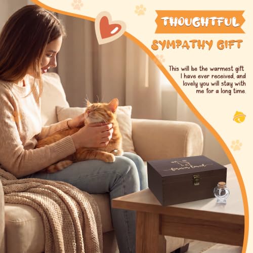 Pet Memorial Box Loss of Dog Cat Personalized Sympathy Gift Wooden Urn Ashes Box and Memorial Bottle for Pet Hair Memory Keepsake Fur Forever Loved Always in Heart Remembrance Gifts (Cat)
