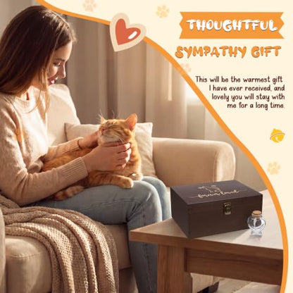 Pet Memorial Box Loss of Dog Cat Personalized Sympathy Gift Wooden Urn Ashes Box and Memorial Bottle for Pet Hair Memory Keepsake Fur Forever Loved Always in Heart Remembrance Gifts (Cat)