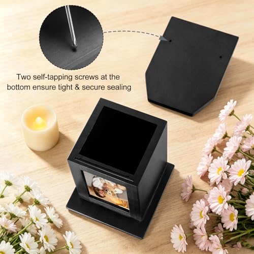 Dletay Pet Urn for Dogs 5.51 Inch with Photo Frame Memorial Small Cremation Urn for Dog Cat Ashes Decorative Pet Ashes Keepsake Memory Box Black