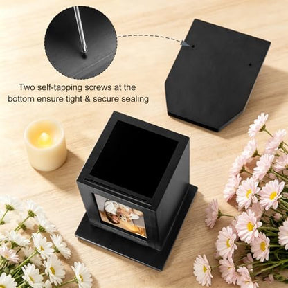 Dletay Pet Urn for Dogs 5.51 Inch with Photo Frame Memorial Small Cremation Urn for Dog Cat Ashes Decorative Pet Ashes Keepsake Memory Box Black
