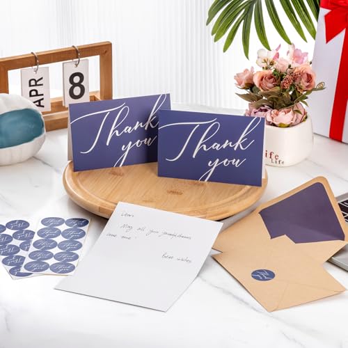 50 Pack Thank You Cards with Envelopes, 4x6 Inch Thank You Card Bulk - style: Simple Dark Blue