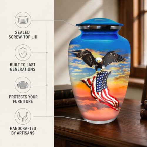 Urns for Human Ashes Adult Man - Large Patriotic Cremation Urn for Ashes Adult Male & Female - Memorial Funeral Urn, 200 Cubic Inches (Denim Blue, Large)