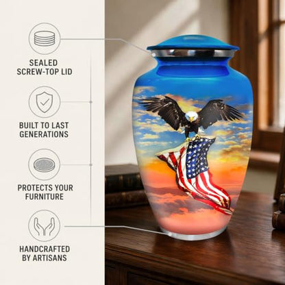 Urns for Human Ashes Adult Man - Large Patriotic Cremation Urn for Ashes Adult Male & Female - Memorial Funeral Urn, 200 Cubic Inches (Denim Blue, Large)