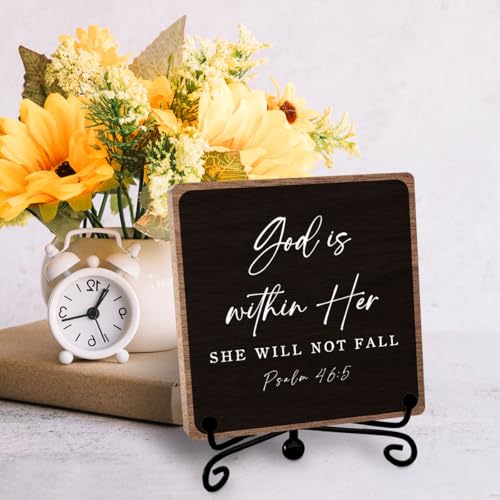 Bible Verses Rustic Plaque, Farmhouse Religion Decor for Office Shelf Home | Christian Inspirational Gift for Women Men Friends Family, Farm House Entryway Tv Stand Fireplace Coffee Table Decoration - style: God within her