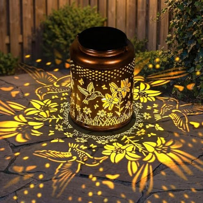 Lyeasw Garden Decor Hummingbird Solar Lanterns, 7 Inches Waterproof Hanging Lights for Outside, Metal Outdoor Decorations for Patio, Yard, Pathway, Birthday Gifts for Women(Bronze) - style: Hummingbird
