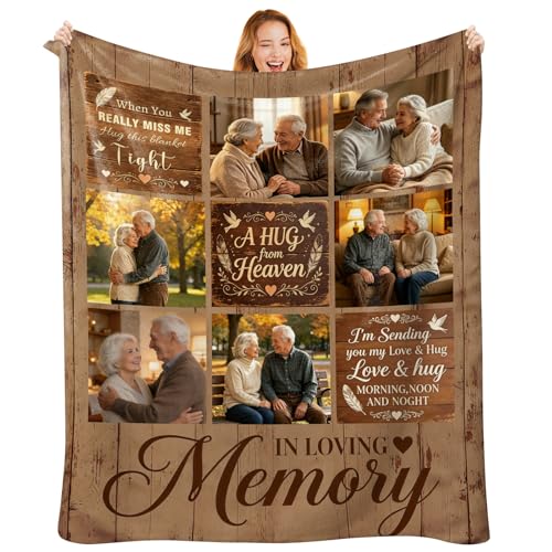 Custom Memorial Blanket with Photo, Personalized in Loving Memory Throw for Loss of Loved One, Made in USA, Customized Sympathy Bereavement Remembrance Grieving Blanket for Loss One (Design 16) - color: Design 16