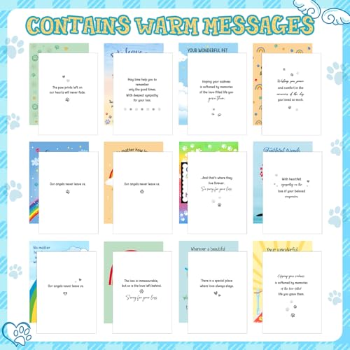 Motiskyy 48 Pack Pet Sympathy Cards for Dogs Cats Loss Sympathy Card Bulk with Envelopes and Stickers Loss of Pet Dog Cat Rainbow Bridge Condolences Gifts - style: Bright