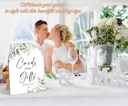 Greenery Cards and Gifts Sign, Wedding Ceremony Signs, 6 x 8 Inch Arch Wooden Tabletop Sign with Stand, Wedding Reception Decoration Supplies (PZ01) - color: Cards and Gifts