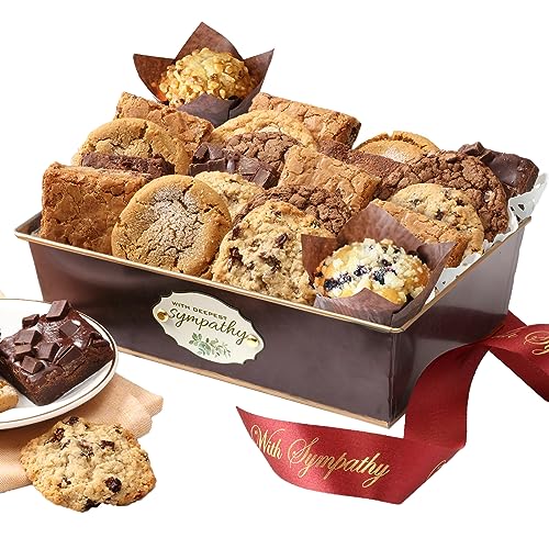 Broadway Basketeers Corporate Sympathy Gift Basket Fresh Brownies & Cookies | Individually wrapped condolence gift for employees, colleagues, and clients after a loss, funeral, or bereavement.
