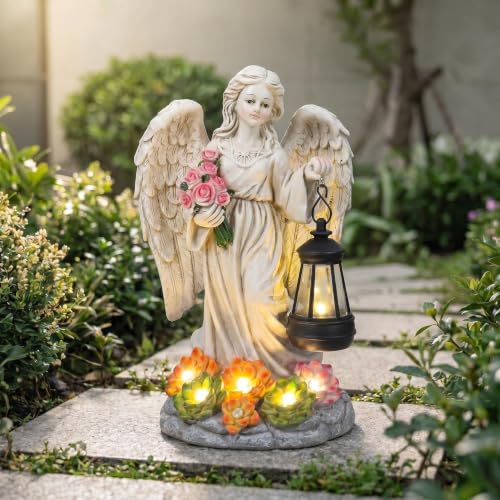 Solar Angel Outdoor Garden Decor Statues with Succulent - color: Retro Solar Angel