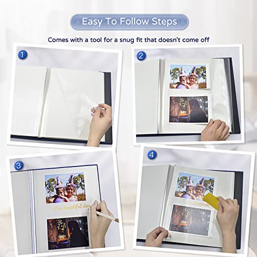 Popotop Large Photo Album Self Adhesive 4x6 5x7 8x10 Scrapbook Album DIY Picture Book,Gifts for Mom,Family Baby and Wedding,with Metal Pen and Plastic Board - color: Dark blue, size: 11.5"x10.6"40pages