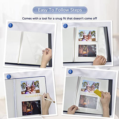 Popotop Large Photo Album Self Adhesive 4x6 5x7 8x10 Scrapbook Album DIY Picture Book,Gifts for Mom,Family Baby and Wedding,with Metal Pen and Plastic Board - color: Dark blue, size: 11.5"x10.6"40pages