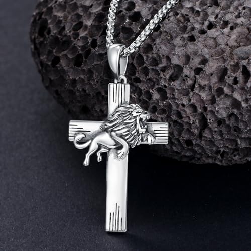 PROESS Cross Necklace for Women Men Sterling Silver Rose/Sunflower Cross Pendant Religious Jewelry Christmas Birthday Mothers' Day Gifts - color: 01-09-Leo