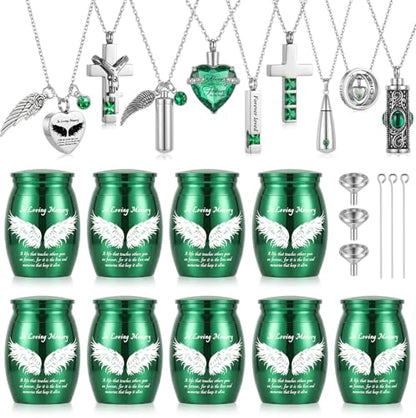 Ecation 18 Pcs Small Cremation Urns and Ashes Necklace Set, Green - color: Green