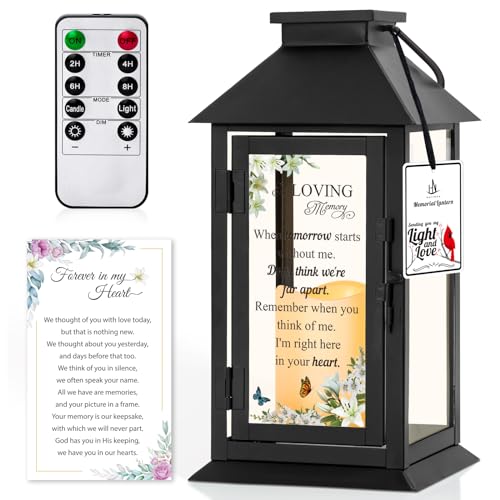 Memorial Lantern Bereavement Gifts in Memory of Loved One - Remembrance Sympathy Gifts for Loss of Mother, Father or Loved One with LED Candle and Remote - color: When Tomorrow Starts Without Me