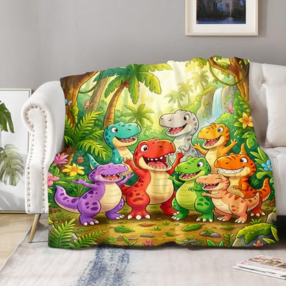 Aimego Colorful Dinosaur Blanket 50" x 60" Flannel Dino Lover Gift - color: Fun Dinosaur Blanket, size: 50"x60"