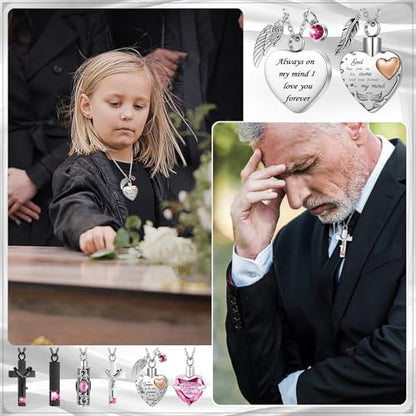 Henoyso 9 Pcs Cremation Urn Necklace for Ashes Heart Cross - color: Rose Pink